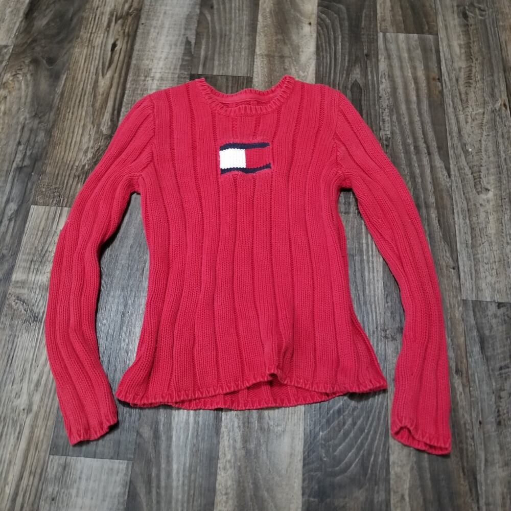Tommy Hilfiger Red Cotton Cable‎ Crew Neck Pullover Sweater Size XS